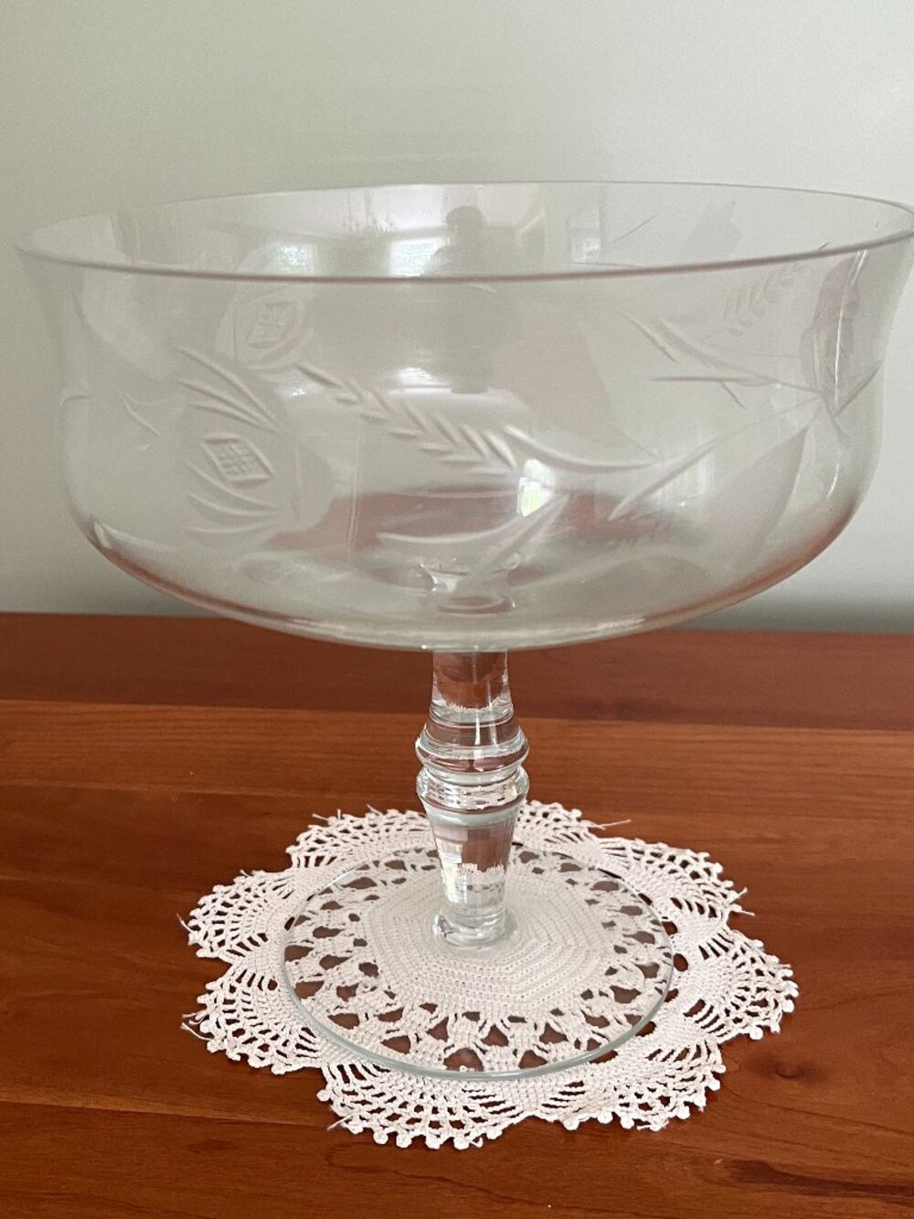 Vintage Clear Crystal Etched Compote Dish